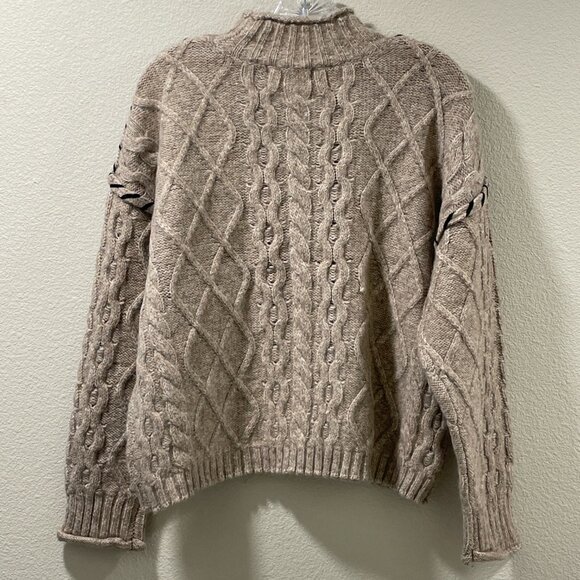 GREIGE NWT Cable Knit Whip Stitch Tweed Long Sleeve Pullover Sweater Tan L - Picture 6 of 8
